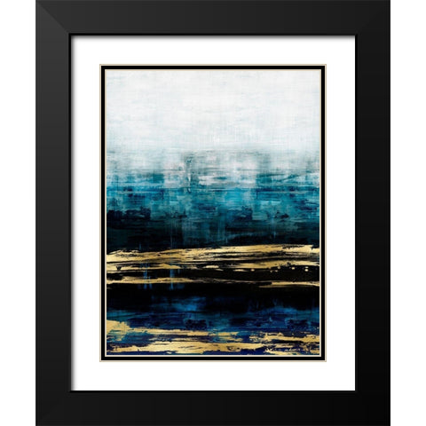Aqua Reflections with Gold Black Modern Wood Framed Art Print with Double Matting by Corbin, Allie