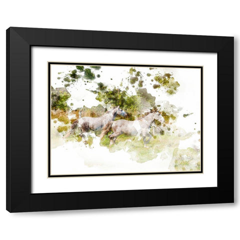 Stallions Black Modern Wood Framed Art Print with Double Matting by Young, Chamira