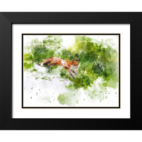 Fox  Black Modern Wood Framed Art Print with Double Matting by Young, Chamira