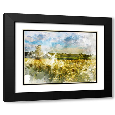 Yellow Meadow Black Modern Wood Framed Art Print with Double Matting by Young, Chamira