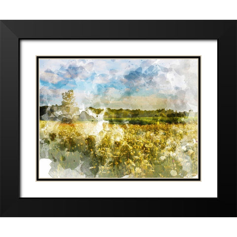 Yellow Meadow Black Modern Wood Framed Art Print with Double Matting by Young, Chamira