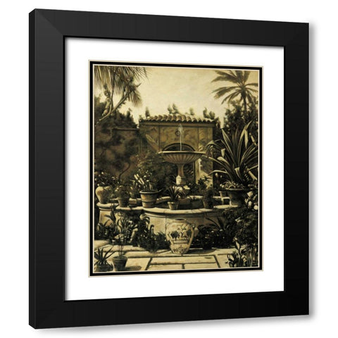 Courtyard Fountain Black Modern Wood Framed Art Print with Double Matting by Parks, David