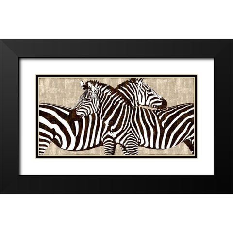 Zebra Gathering Black Modern Wood Framed Art Print with Double Matting by Davison, Darren