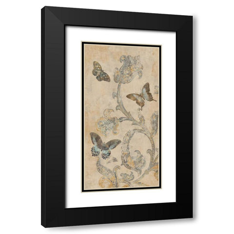 Papillion Decoratif I Black Modern Wood Framed Art Print with Double Matting by Devellier, Deborah
