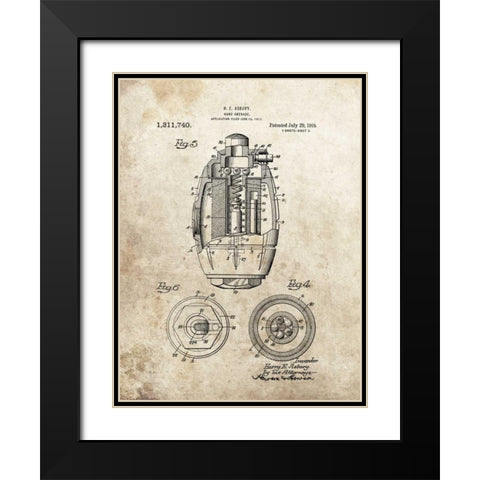 Hand Grenade - 1919 Black Modern Wood Framed Art Print with Double Matting by Sproul, Dan