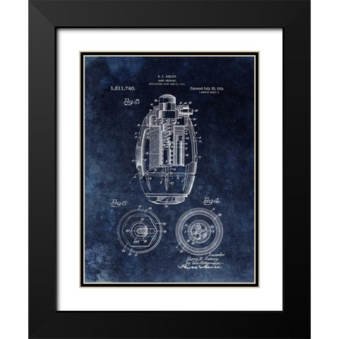 Hand Grenade - 1919- Black Black Modern Wood Framed Art Print with Double Matting by Sproul, Dan