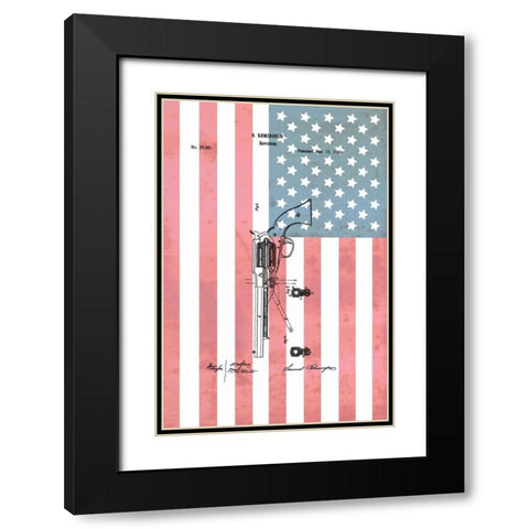 Remington Revolver and Flag - 186 Black Modern Wood Framed Art Print with Double Matting by Sproul, Dan