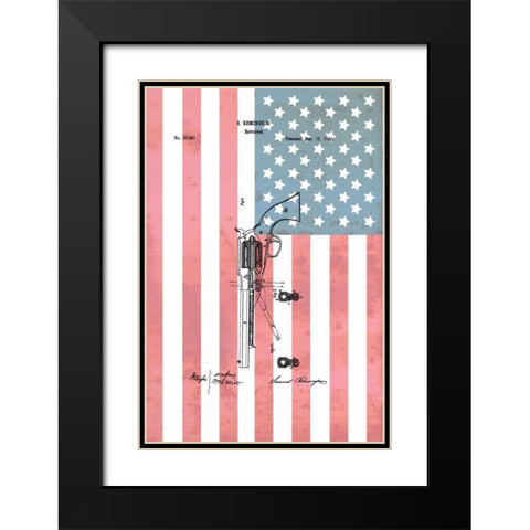 Remington Revolver and Flag - 186 Black Modern Wood Framed Art Print with Double Matting by Sproul, Dan