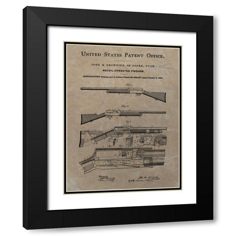 Browning Recoil Firearm - 1900- Black Modern Wood Framed Art Print with Double Matting by Sproul, Dan