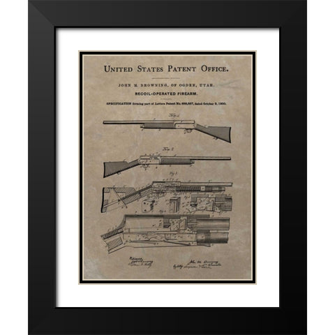 Browning Recoil Firearm - 1900- Black Modern Wood Framed Art Print with Double Matting by Sproul, Dan