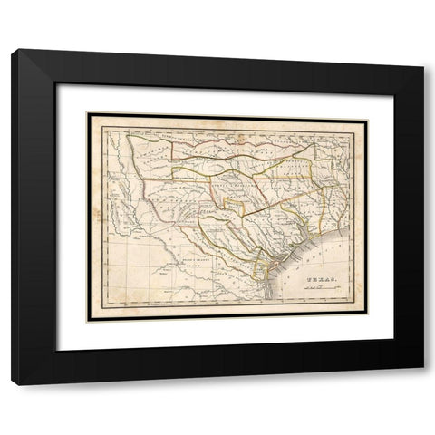 Texas historical map Black Modern Wood Framed Art Print with Double Matting by Sproul, Dan