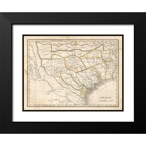 Texas historical map Black Modern Wood Framed Art Print with Double Matting by Sproul, Dan