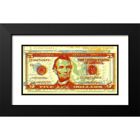 Five Dollar Bill Black Modern Wood Framed Art Print with Double Matting by Chambers, Dustin