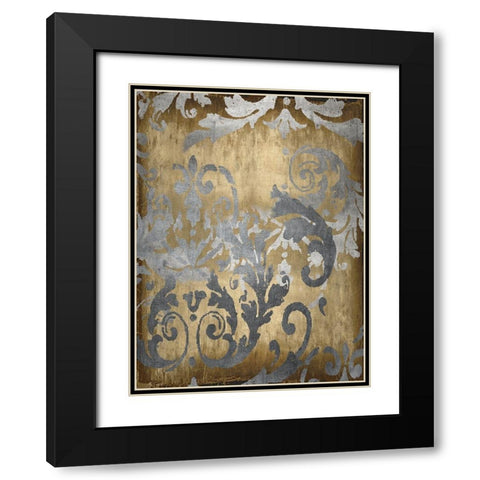 Damask in Gold I Black Modern Wood Framed Art Print with Double Matting by Roberts, Ellie