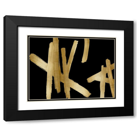 Strokes Gold on Black Black Modern Wood Framed Art Print with Double Matting by Roberts, Ellie