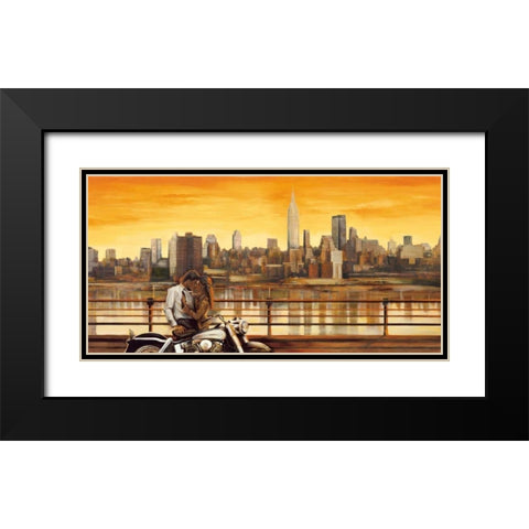 Lovers in New York Black Modern Wood Framed Art Print with Double Matting by Rovere, Edoardo