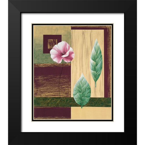 Coquelicots et feuilles I Black Modern Wood Framed Art Print with Double Matting by Boulez, Genevieve