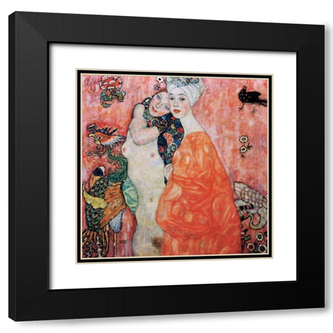 Le amiche Black Modern Wood Framed Art Print with Double Matting by Klimt, Gustav