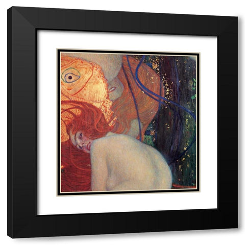 Goldfish Black Modern Wood Framed Art Print with Double Matting by Klimt, Gustav