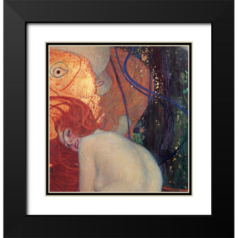 Goldfish Black Modern Wood Framed Art Print with Double Matting by Klimt, Gustav