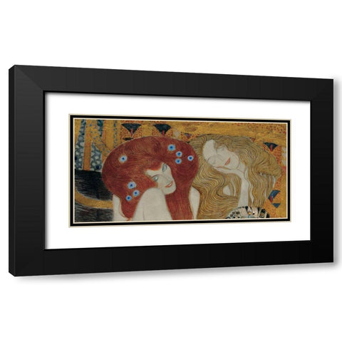 Beethoven Frieze Black Modern Wood Framed Art Print with Double Matting by Klimt, Gustav