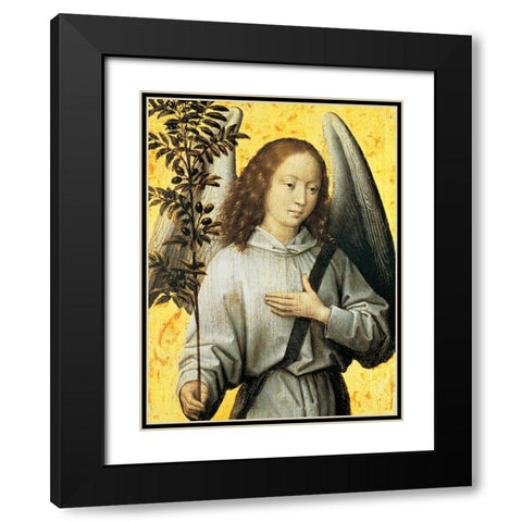 Angelo con ramo dulivo Black Modern Wood Framed Art Print with Double Matting by Memling, Hans