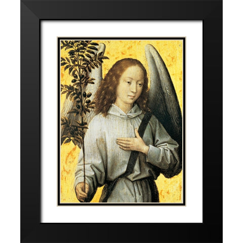 Angelo con ramo dulivo Black Modern Wood Framed Art Print with Double Matting by Memling, Hans
