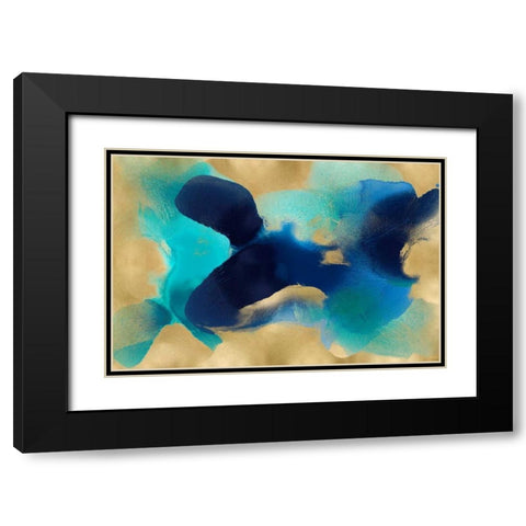 Free Form Blue on Gold Black Modern Wood Framed Art Print with Double Matting by Carlson, Hannah