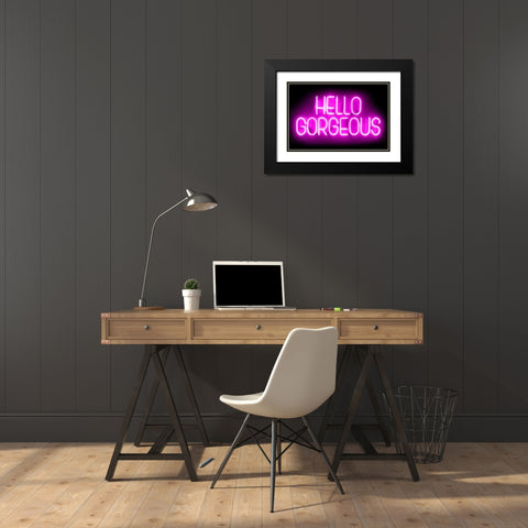 Neon Hello Gorgeous PB Black Modern Wood Framed Art Print with Double Matting by Carr, Hailey