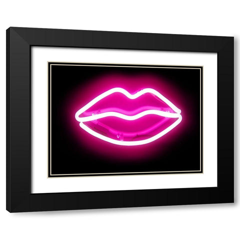 Neon Lips PB Black Modern Wood Framed Art Print with Double Matting by Carr, Hailey