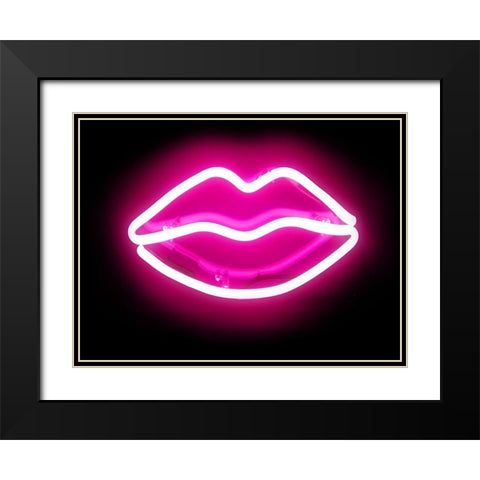 Neon Lips PB Black Modern Wood Framed Art Print with Double Matting by Carr, Hailey