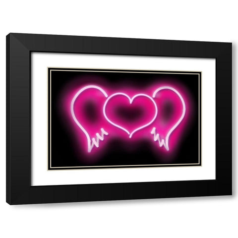 Neon Heart Wings PB Black Modern Wood Framed Art Print with Double Matting by Carr, Hailey