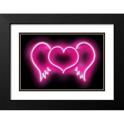 Neon Heart Wings PB Black Modern Wood Framed Art Print with Double Matting by Carr, Hailey