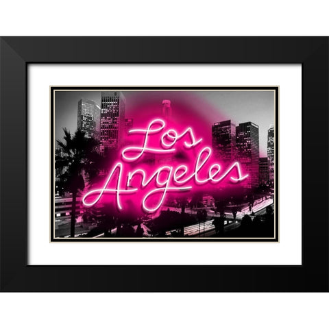 Neon Los Angeles PB Black Modern Wood Framed Art Print with Double Matting by Carr, Hailey