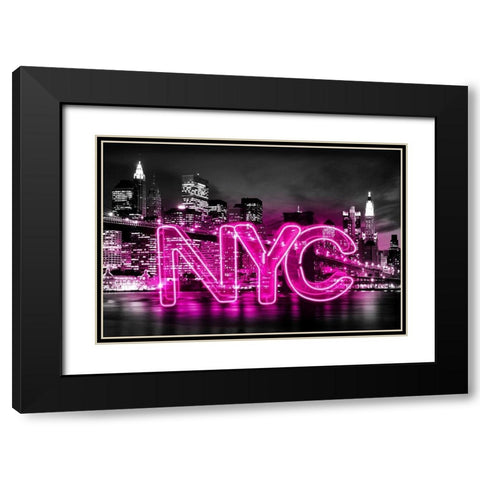 Neon New York City PB Black Modern Wood Framed Art Print with Double Matting by Carr, Hailey