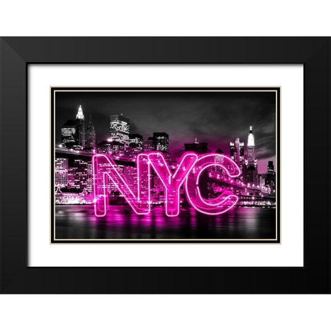 Neon New York City PB Black Modern Wood Framed Art Print with Double Matting by Carr, Hailey