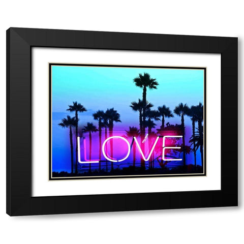 Neon Love Palms PB Black Modern Wood Framed Art Print with Double Matting by Carr, Hailey