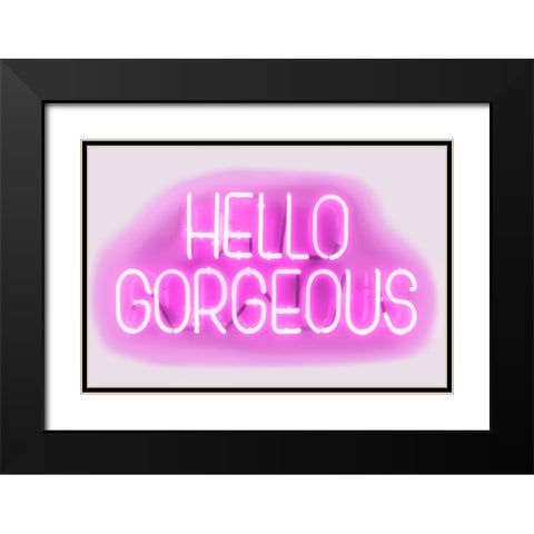 Neon Hello Gorgeous PW Black Modern Wood Framed Art Print with Double Matting by Carr, Hailey