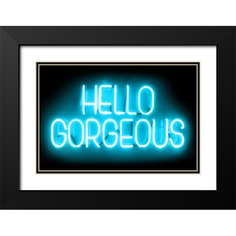 Neon Hello Gorgeous AB Black Modern Wood Framed Art Print with Double Matting by Carr, Hailey