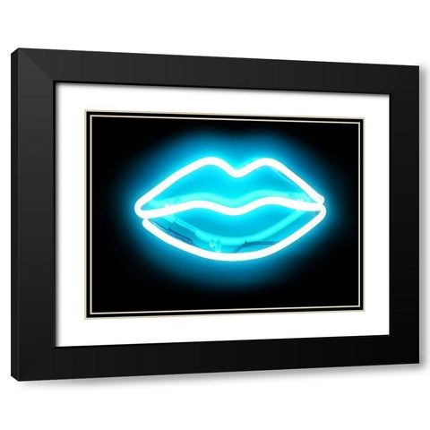Neon Lips AB Black Modern Wood Framed Art Print with Double Matting by Carr, Hailey
