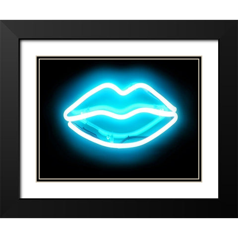 Neon Lips AB Black Modern Wood Framed Art Print with Double Matting by Carr, Hailey