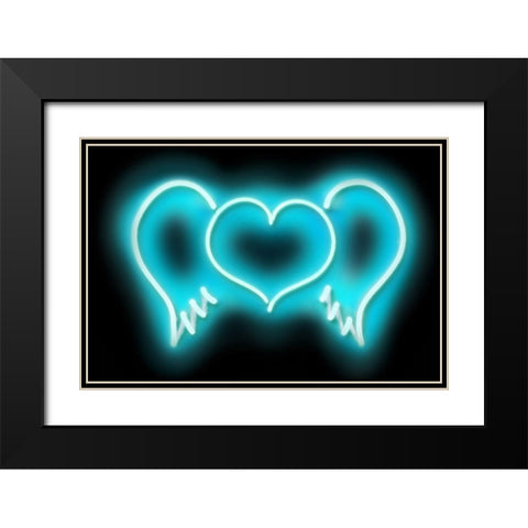 Neon Heart Wings AB Black Modern Wood Framed Art Print with Double Matting by Carr, Hailey
