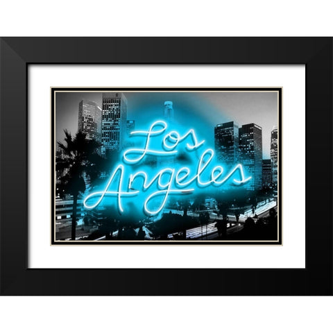 Neon Los Angeles AB Black Modern Wood Framed Art Print with Double Matting by Carr, Hailey
