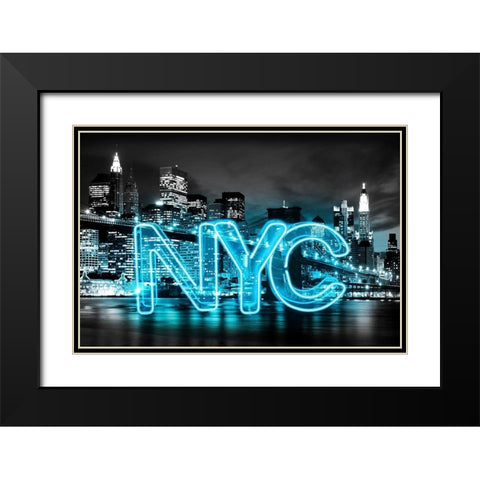 Neon New York City AB Black Modern Wood Framed Art Print with Double Matting by Carr, Hailey