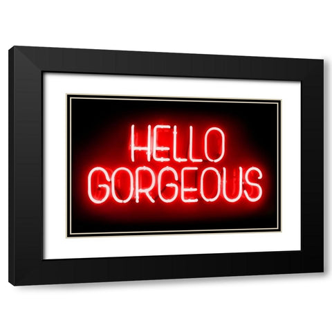 Neon Hello Gorgeous RB Black Modern Wood Framed Art Print with Double Matting by Carr, Hailey
