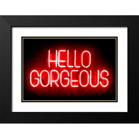Neon Hello Gorgeous RB Black Modern Wood Framed Art Print with Double Matting by Carr, Hailey