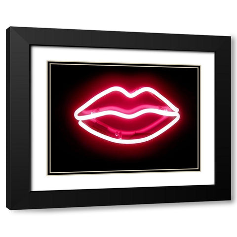 Neon Lips RB Black Modern Wood Framed Art Print with Double Matting by Carr, Hailey
