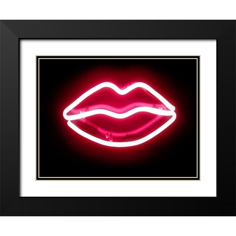Neon Lips RB Black Modern Wood Framed Art Print with Double Matting by Carr, Hailey