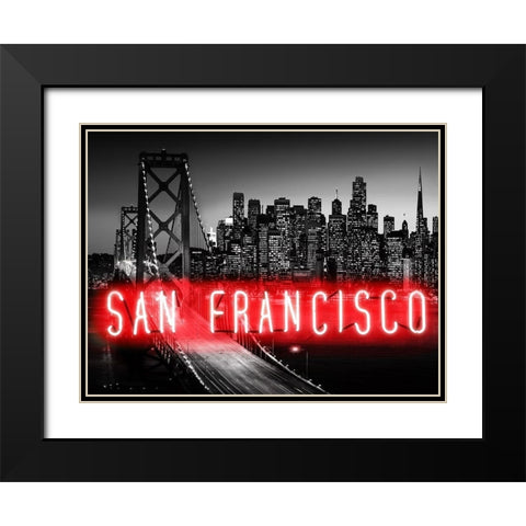 Neon San Francisco RB Black Modern Wood Framed Art Print with Double Matting by Carr, Hailey