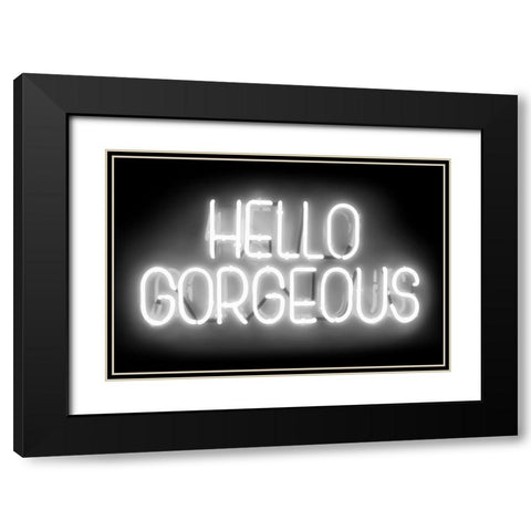 Neon Hello Gorgeous WB Black Modern Wood Framed Art Print with Double Matting by Carr, Hailey